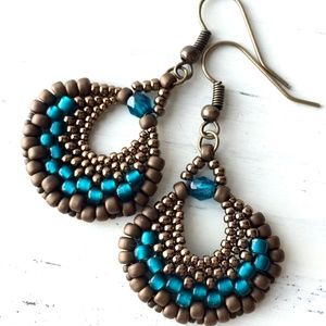 #60 Handmade Bead-woven Fan Shape Dangle Vintage Style Earrings